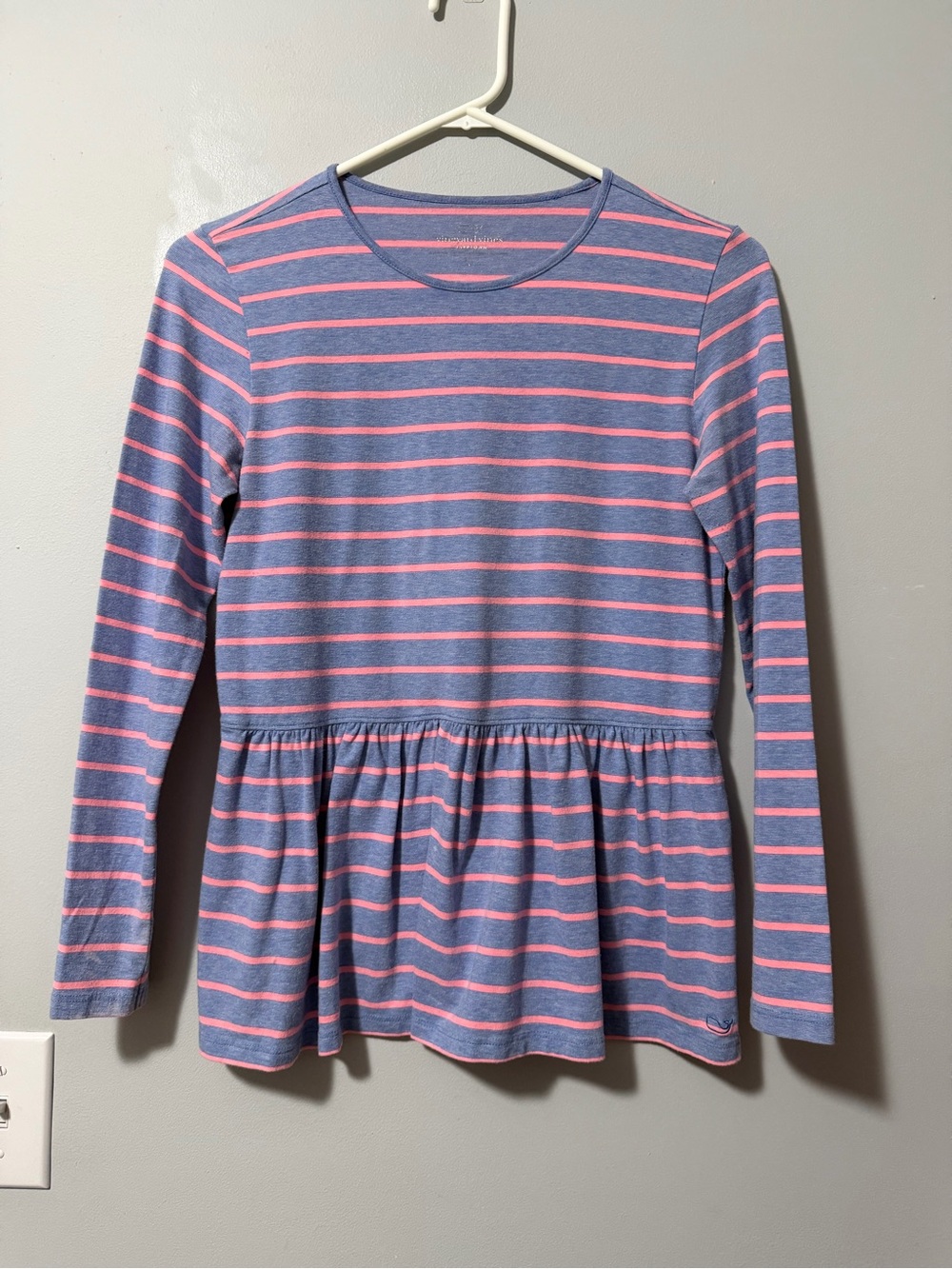 Vineyard Vines Blue and Pink Striped Peplum Long Sleeve Top girls LG